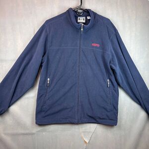 ESPN Fleece Jacket Mens Medium Navy Blue Mock Neck Drop Sportcenter  Full Zip